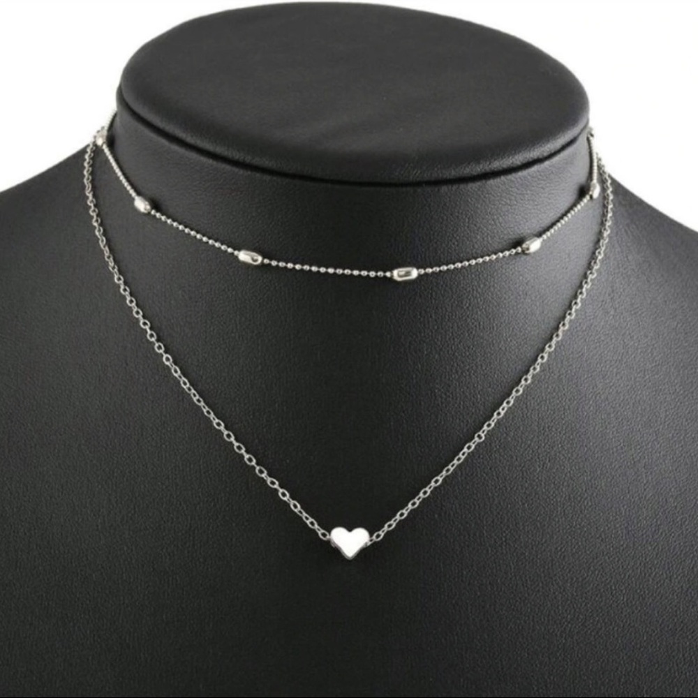 Layered Heart Choker Necklace in Silver *Boutique*